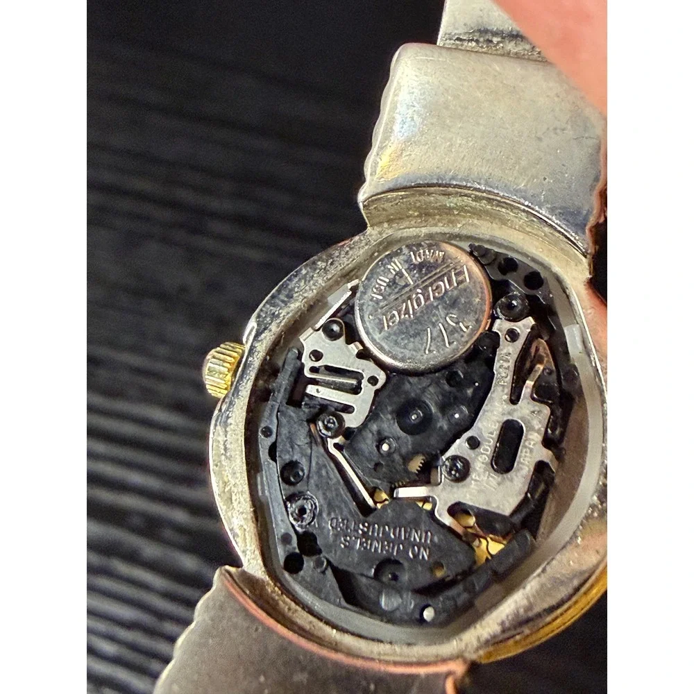 Vintage GV2 Gevril Two Tone Silver Gold Cuff Bangle Watch Roman Numeral Dial